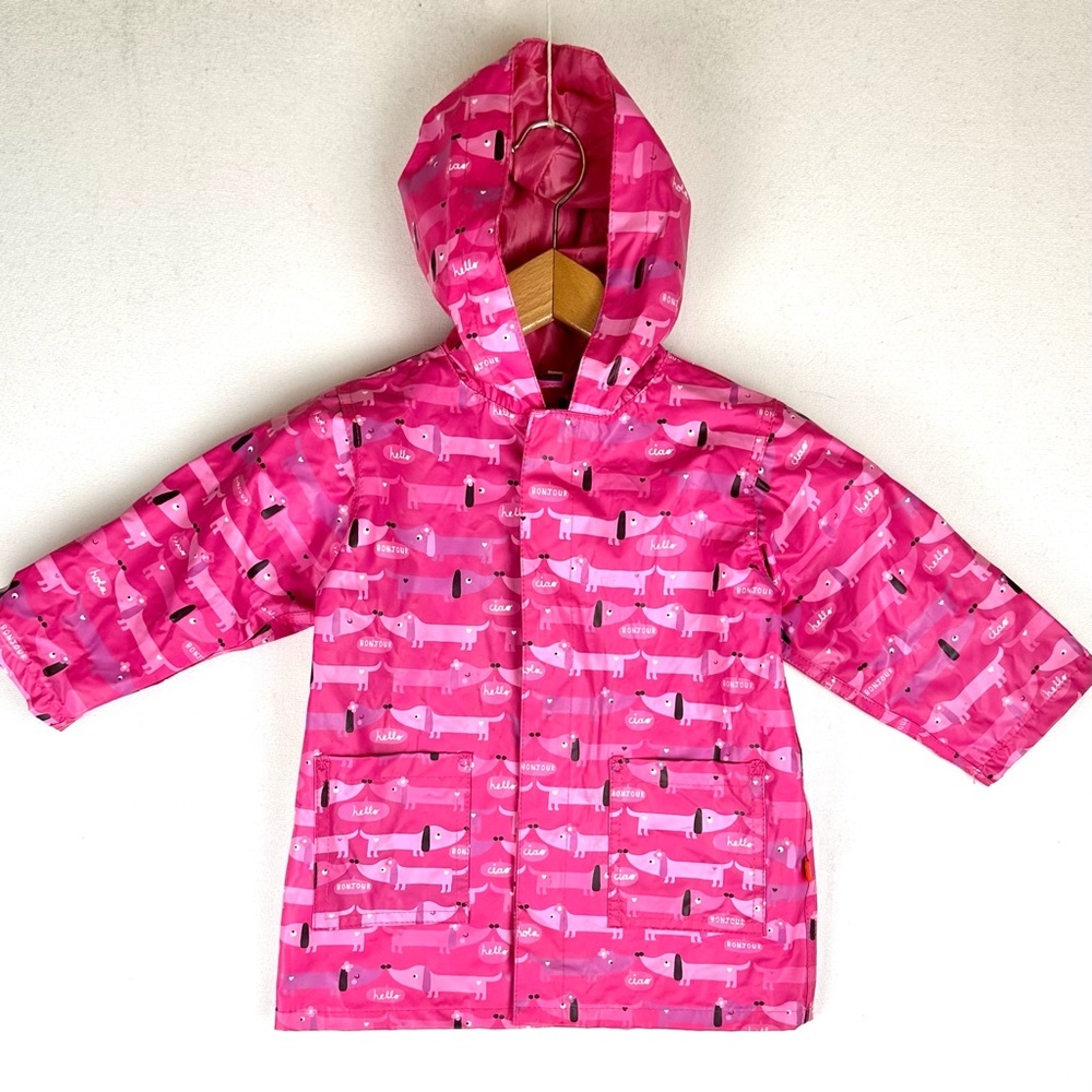 Magnificent Baby Hooded Rain Jacket Hello Dog Pink 3T